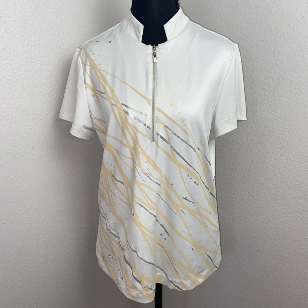 Tail Active Top Women's M White Yellow Paint Splatter 3/4 Zip Tennis Pickleball